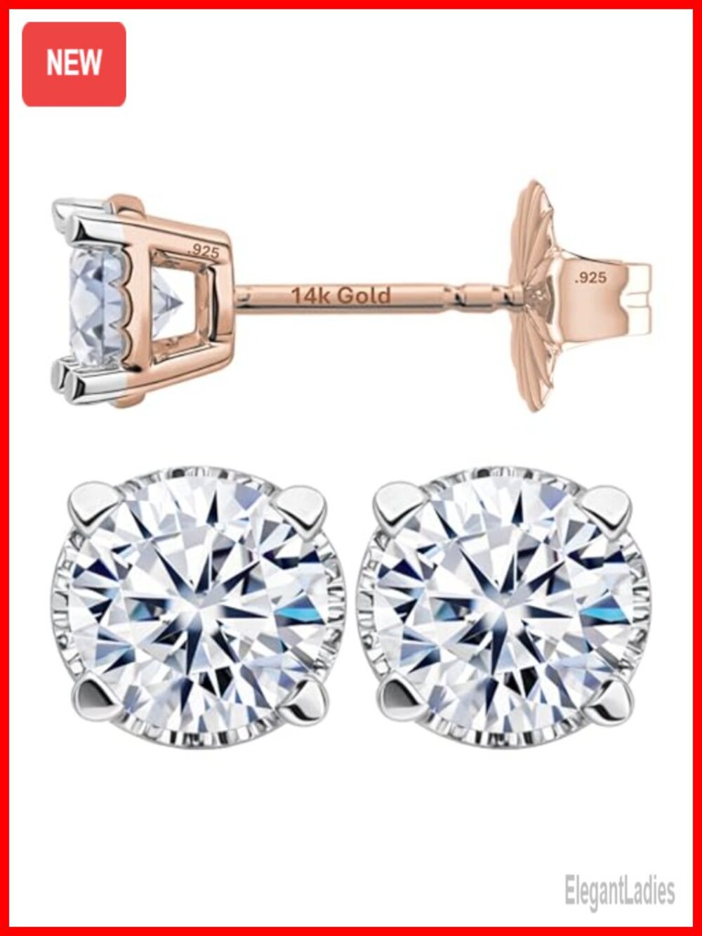 Lab Grown Diamond Stud Earrings Solid 14K Gold & Silver Push Back